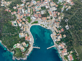 aerial view of kassiopi in corfu - obrazy, fototapety, plakaty