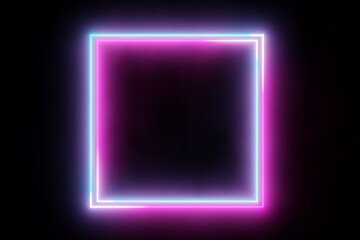Modern futuristic abstract blue, red and pink neon glowing light square double frame design in dark room background