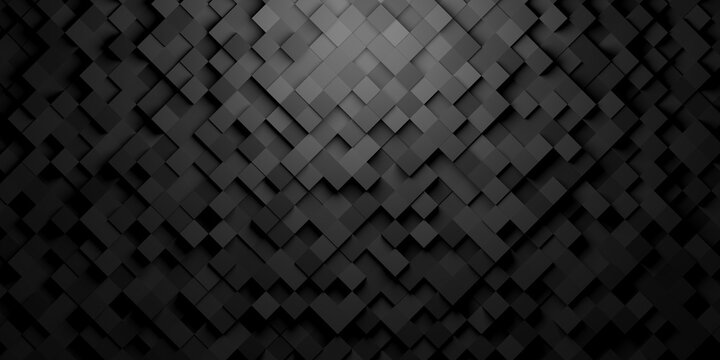 Black squares or cubes shifted rotated mosaic abstract background pattern geometrical design with ligth from top