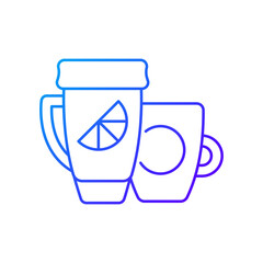 Branded cup and thermal cup gradient linear vector icon. Unique stylish conteiner for drinking hot liquids. Thin line color symbols. Modern style pictogram. Vector isolated outline drawing