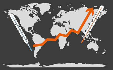 earth with two thermometers - global warming