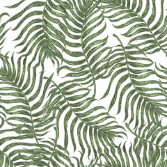 Fototapeta na wymiar Vector seamless pattern with colorful illustration of tropical palm leaves. For wallpaper, textile print, pattern fills, web page, surface textures, wrapping paper, design of presentation