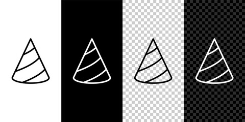 Set line Party hat icon isolated on black and white, transparent background. Birthday hat. Vector