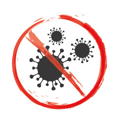 warning red circle with coronavirus COVID-19