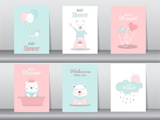 Set of baby shower invitations cards,poster,greeting,template,bears,Vector illustrations