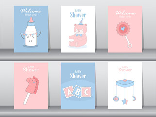 Fototapeta na wymiar Set of baby shower invitations cards,poster,greeting,template,bears,Vector illustrations