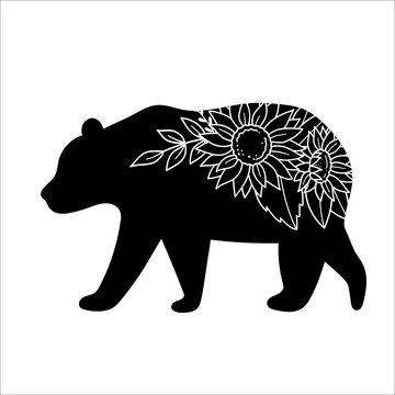 recommend clip art: Bear silhouette with flowers. Vector illustration.  Isolated on white background. Good for posters, t shirts, postcards.