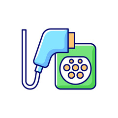 EV charging connectors RGB color icon. Electromobile fuel filling up. Ecological way of transporting. Eco energy usage. Natural fuel. Isolated vector illustration