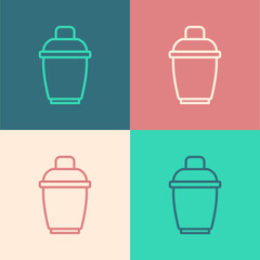 Pop art line Cocktail shaker icon isolated on color background. Vector