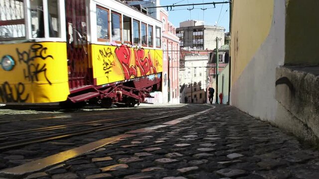 Typical Lisbon Tram, Portugal, Transportation, Old, Time Lapse, 4k
