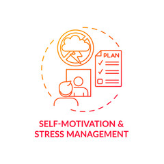 Self motivation and stress management red gradient concept icon. Personal growth and skill improvement. Self control idea thin line illustration. Vector isolated outline RGB color drawing