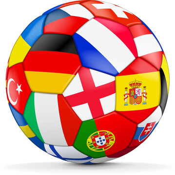 3D realisitc soccer ball with different flags for 2021