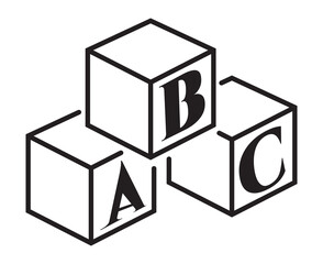 ABC alphabet block child education line art icon for apps and website