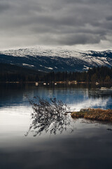 Spring in Hemsedal, Norway. The snow is melting and summer is coming. Beautiful landscape in a over casted day. 