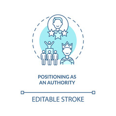 Positioning as authority blue concept icon. Business influence. Company CEO. Successful career promotion idea thin line illustration. Vector isolated outline RGB color drawing. Editable stroke