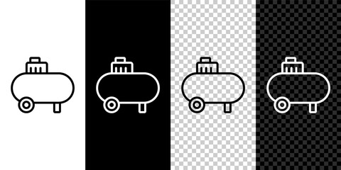 Set line Air compressor icon isolated on black and white, transparent background. Vector
