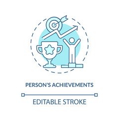 Person achievements blue concept icon. Professional success. Setting and reaching goal. Career promotion idea thin line illustration. Vector isolated outline RGB color drawing. Editable stroke