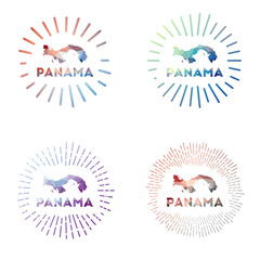 Panama low poly sunburst set. Logo of country in geometric polygonal style. Vector illustration.