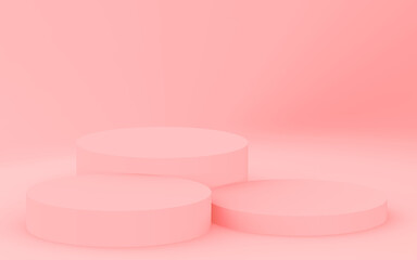 Abstract 3d pink color cylinder podium minimal studio background.