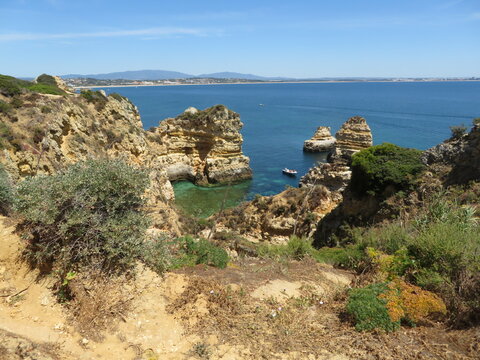 Rock stacks, beaches, Lagos, Algarve, Portugal