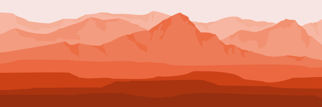 sunset over mountain landscape flat design vector illustration for background template, banner background, wallpaper, web banner, tourism design and backdrop template © fahr_zal