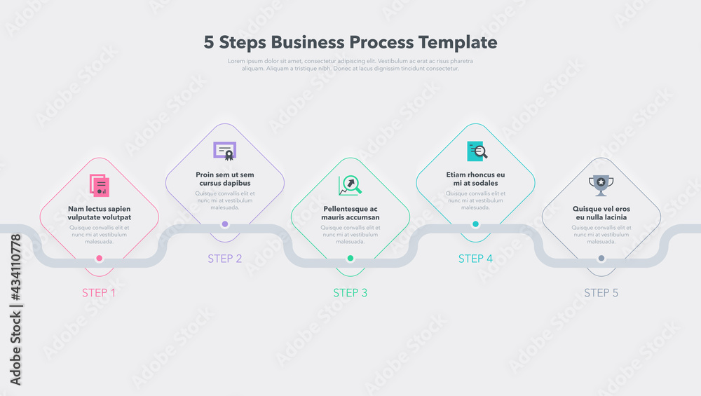 Aufkleber Modern business process template with 5 steps. Easy to use for your website or presentation.
