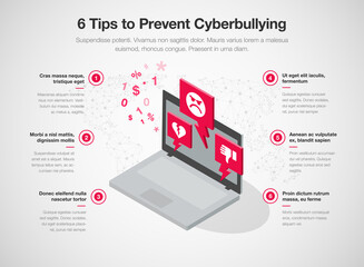 Simple infographic template for 6 tips to prevent cyberbullying. Easy to use for your website or presentation.