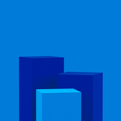 Abstract 3d blue color cubes square podium minimal studio background.