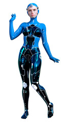 3D Rendering Female Robot on White