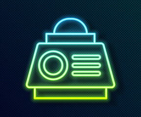 Glowing neon line Space capsule icon isolated on black background. Vector