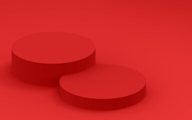 Abstract 3d red color cylinder podium minimal studio background.