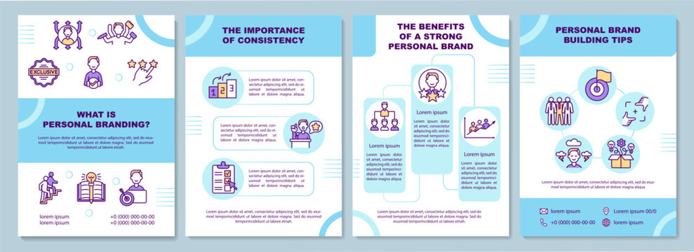 What is personal branding brochure template. Media identity. Flyer, booklet, leaflet print, cover design with linear icons. Vector layouts for presentation, annual reports, advertisement pages