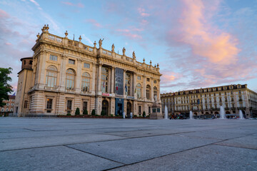 Obraz premium Castello Square in Turin Italy at Sunset