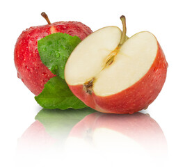 Ripe juicy red apple isolated on white background. Fresh fruit food.
