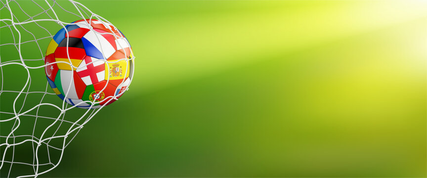 green soccer background with ball in goal