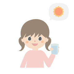 Girl with a glass of water in the morning.