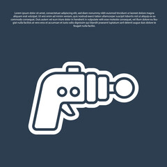 Blue line Ray gun icon isolated on blue background. Laser weapon. Space blaster. Vector