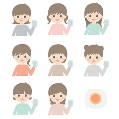 Girl with a glass of water in the morning.