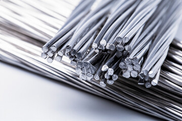 Close-up view, aluminum electric wire cable industry.