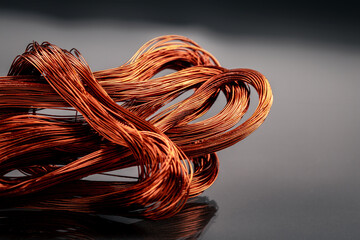 Close-up, scrap copper wire for recycling.