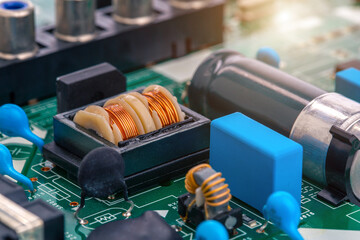 Inductor copper coil on circuit board, copper wire winding soldered on printed, toroidal inductor,...