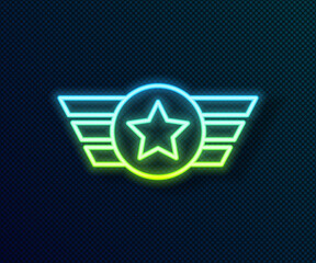 Glowing neon line Star American military icon isolated on black background. Military badges. Army patches. Vector