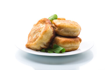 fried pies with meat in a plate on a white