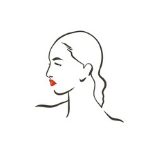 Hand drawn vector abstract stock flat graphic contemporary line art,aesthetic fashion illustration with bohemian,beautiful modern female portrait in simple trendy style isolated on pastel background