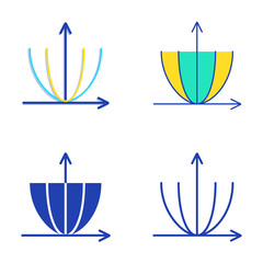 Parabola curve icon set in flat and line style