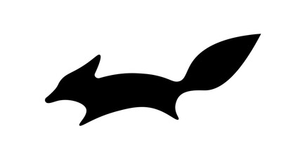 A fox symbol isolated, black running fox icon, a fox silhouette, a black fox sign, wild forest animal in motion