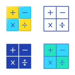 Basic math operations icon set in flat and line style