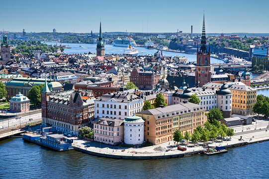 Aerial view of Stockholm old town. Riddarholmen Island. Sweden