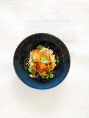 Asian style caramel pork with rice and vegetable