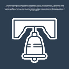 Blue line Liberty bell in Philadelphia icon isolated on blue background. Vector